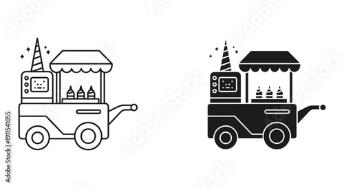 Vintage food truck carts illustration retro mobile kitchen street food vector design black white line art
