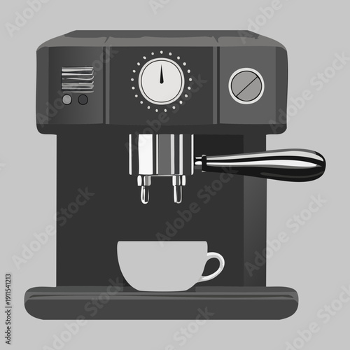 Advanced espresso coffee brewer station for professional cafe use with high quality pressure system - Vector Illustration
