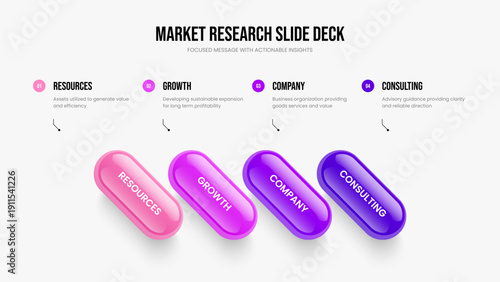 Modern Visualization Four Element Diagram Slideshow Design. Creative Introduction 4 Step Infographic Presentation Layout. Consulting Portfolio Frame Template Vector Illustration.