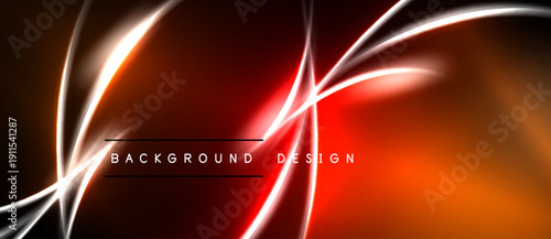 Abstract design features glowing lines over dark red, orange gradients. Modern aesthetic, suitable for digital backgrounds or presentations.