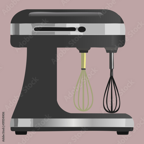 Professional kitchen stand mixer machine with wire whisk for baking sweet cakes and pastries - Vector Illustration