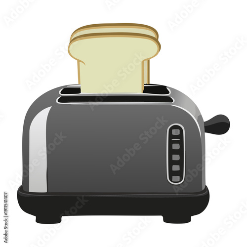 Sleek silver electric toaster machine with fresh toast for quick and easy family breakfast - Vector Illustration