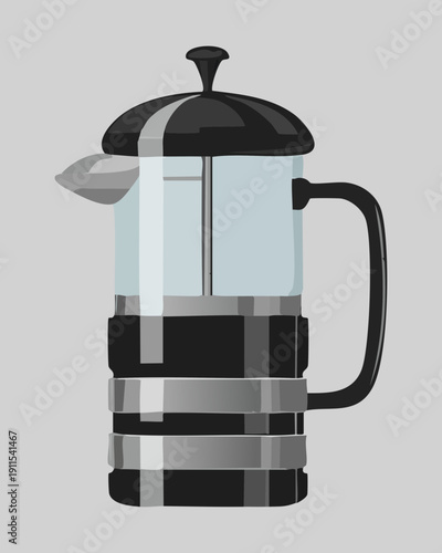 Glass french press coffee plunger with steel frame for traditional coffee brewing method - Vector Illustration