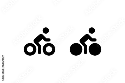 Minimalist bicycle icons depicting two cyclists in motion.