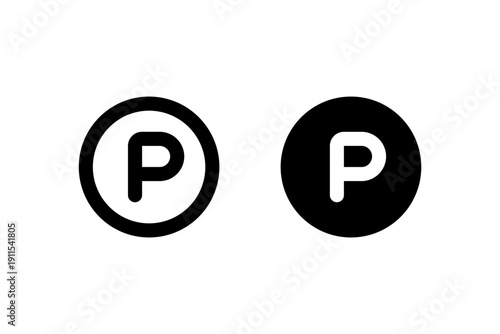 Minimalist parking symbols: circle design with bold 'p' for parking zones.