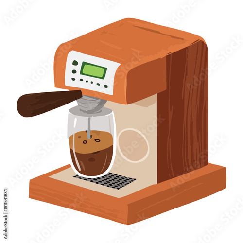 Modern espresso coffee machine in wood finish for professional barista style home brewing - Vector Illustration
