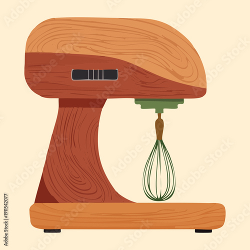 High power electric stand mixer with wire whisk for whipping cream and cake batter - Vector Illustration