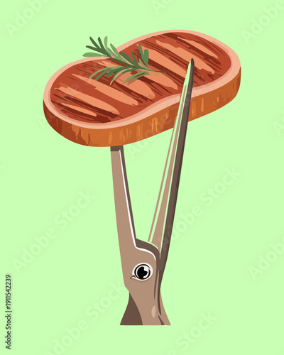 Sliced grilled salmon fillet on fork with herbs for healthy omega rich gourmet seafood dinner - Vector Illustration