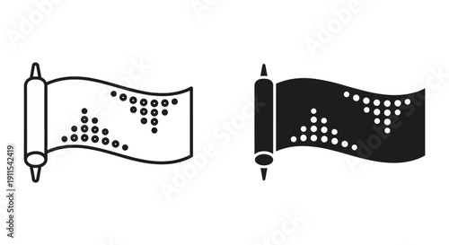 Braille Flags Waving with Dots, Black and White Illustration, Simple Design
