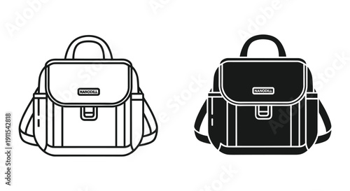 Vector illustration of white and black backpacks on white background, ideal for travel and education themes
