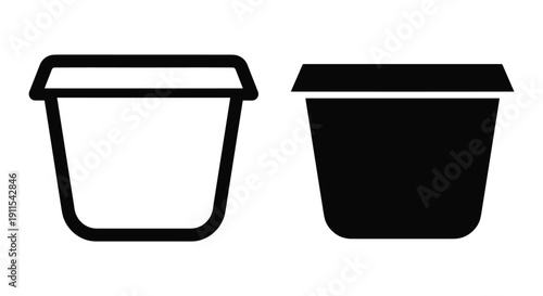 Empty black and clear plastic food storage containers isolated on white background minimal design