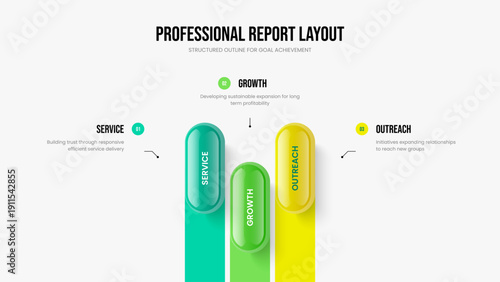 Creative Innovation 3 Option Infographic Slide Layout. Advertising Introduction Slideshow Template Vector Illustration. Financial Development Three Step Diagram Presentation Design.