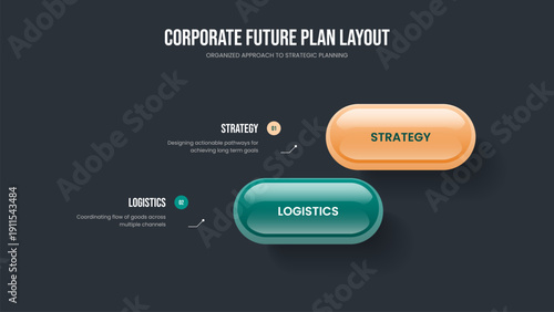 Consulting Performance 2 Step Infographic Slideshow Design. Enterprise Portfolio Two Option Diagram Frame Template. Advertising Review Slide Layout Vector Illustration.