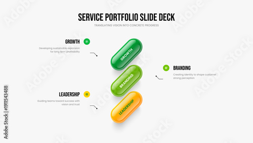 Project Performance Presentation Template Vector Illustration. Professional Solution Three Step Diagram Slideshow Design. Enterprise Profile 3 Element Infographic Frame Layout.