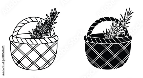 Hand drawn pineapple in woven basket vector illustration isolated on white minimalist design