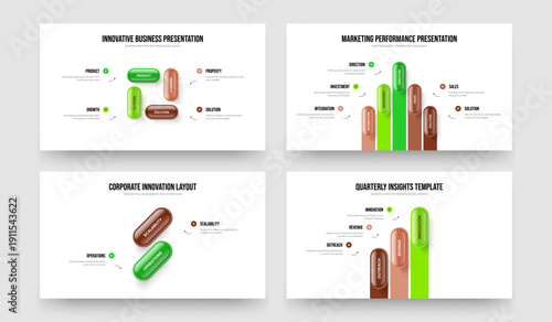 Project Overview 4 5 2 3 Option Diagram Slide Design Bundle. Digital Planning Four Five Two Three Step Infographic Slideshow Template Vector Illustration Set.