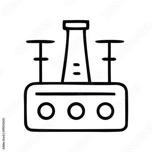 Simple illustration of a laboratory beaker with liquid and test tubes on a stand, symbolizing science experiments and chemical research