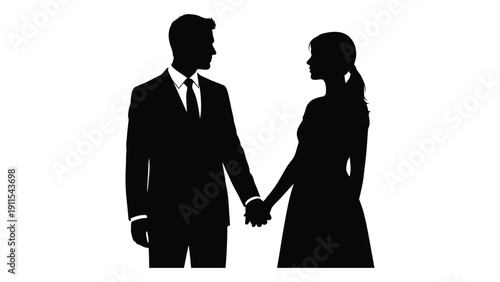 A silhouette of a couple holding hands, symbolizing love and unity. Vector