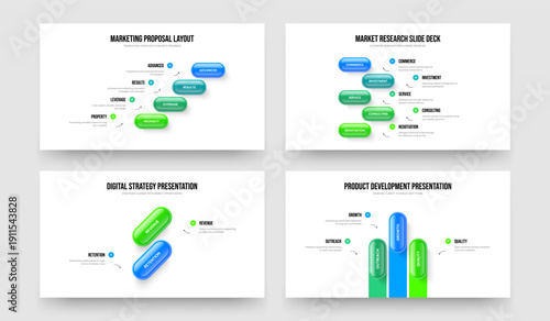 Business Insight Four Five Two Three Step Infographic Presentation Template Vector Illustration Bundle. Project Forecast 4 5 2 3 Element Diagram Frame Layout Set.