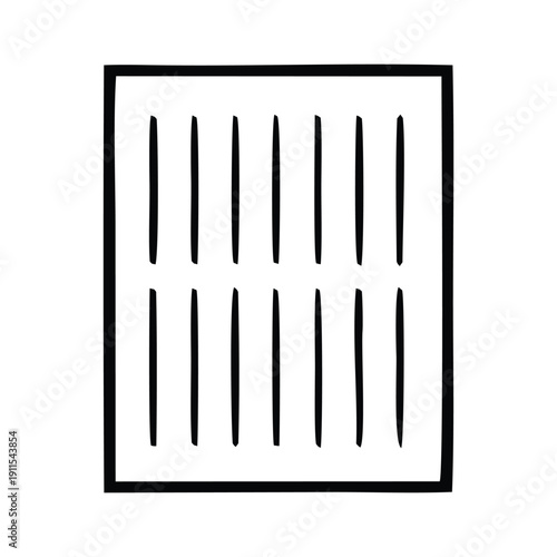 Simple black and white illustration of a vertical rectangle filled with parallel vertical lines, suggesting a list or a grid structure