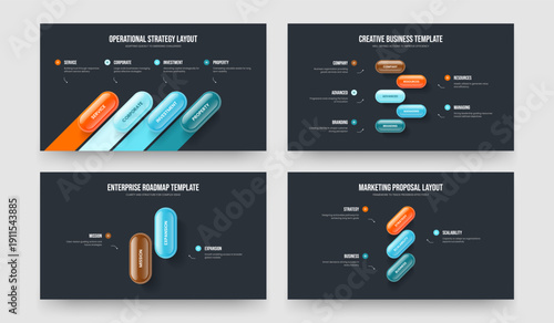 Sales Proposal 4 5 2 3 Option Diagram Frame Design Collection. Company Portfolio Four Five Two Three Element Infographic Presentation Layout Vector Illustration Bundle.