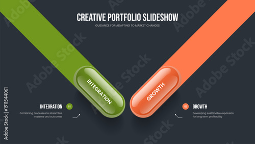 Modern Insight 2 Step Infographic Presentation Design. Marketing Visualization Two Element Diagram Frame Layout. Financial Solution Slideshow Template Vector Illustration.
