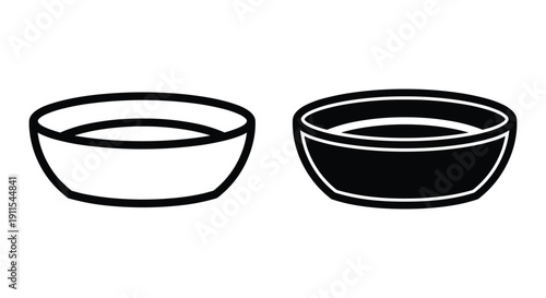 Empty black and white ceramic bowls isolated on white minimalist kitchen tableware set top view