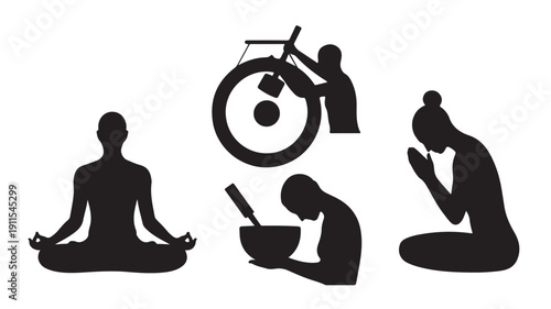 Vector Illustration Of People In Various Activities For Wellness And Lifestyle Concept