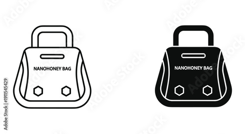 Stylish Nano Honey Bag Illustration in Black and White on White Background