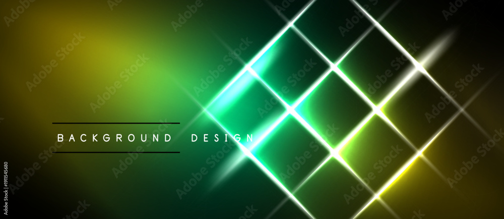 Obraz premium Abstract geometric pattern. Bright neon lines form squares, gradients transition from yellow to green. Modern design element.