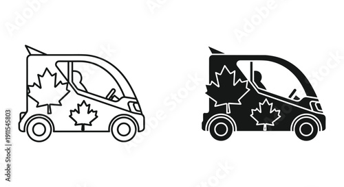 Canadian Delivery Van with Maple Leaf Design in Black and White
