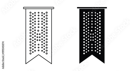 Modern black and white polka dot fabric banners hanging on minimalist white background for retail display