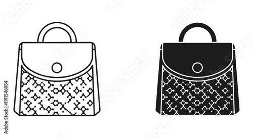 Fashionable Handbag Illustrations with Geometric Patterns and Elegant Design