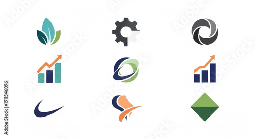 Collection of nine modern abstract business logos and icons.