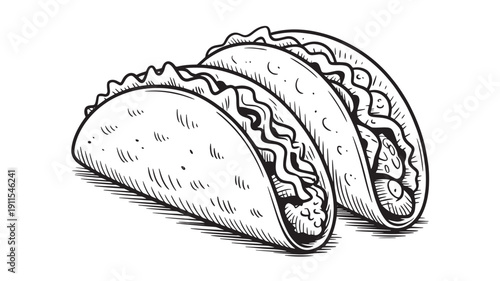 Tacos in illustration style with bold lines and white background for mexican food menu