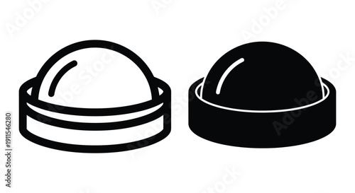 Black and White Domes with Cylindrical Bases, Simple Design Elements, Monochrome Illustration