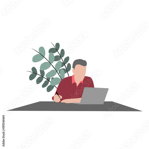 Remote Work Home Office Concept with Indoor Plant