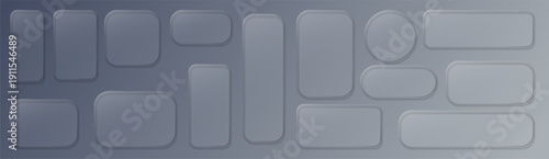 Neumorphic Glass UI Buttons Set on Soft Gray Background, Modern App Interface Elements