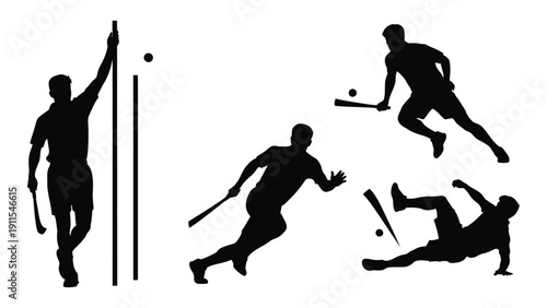 A dynamic display of various sports activities involving poles and balls. Vector