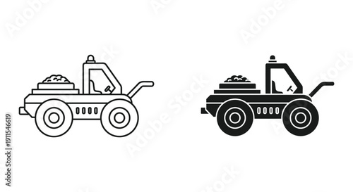 Line art construction forklift trucks vector illustration isolated on white background industrial equipment