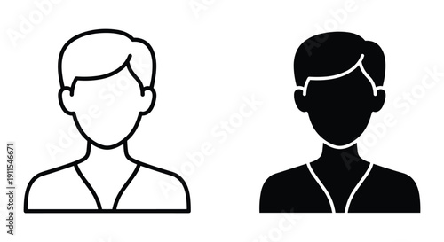 Business professionals silhouette icons facing opposite directions minimalist vector design for corporate branding and leadership concepts