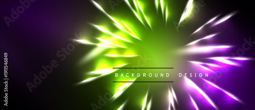 Vibrant radial burst. Green center transitions to purple. Dark background creates dramatic effect. Modern design element.