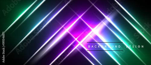 Abstract neon lines create dynamic geometric pattern. Vivid colors blend, forming futuristic visual experience. Dark background enhances glow.