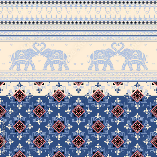 Geometric elephant pattern, applied Thai graphic style.