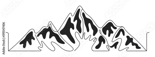 Stylized Black and White Mountain Range Silhouette with Abstract Shapes