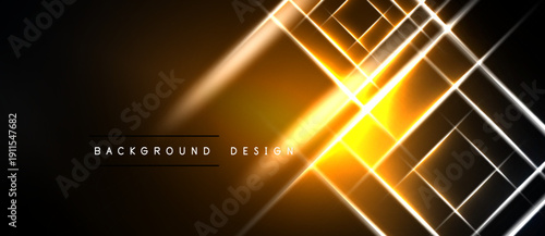 Abstract neon lines create dynamic geometric pattern. Bright orange glow contrasts dark background. Modern design element.