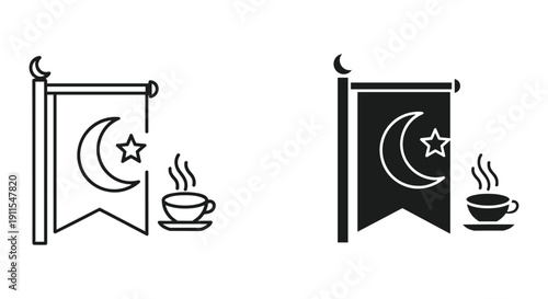 Minimalist coffee cup with crescent moon and steam vector illustration night relaxation cozy evening drink concept