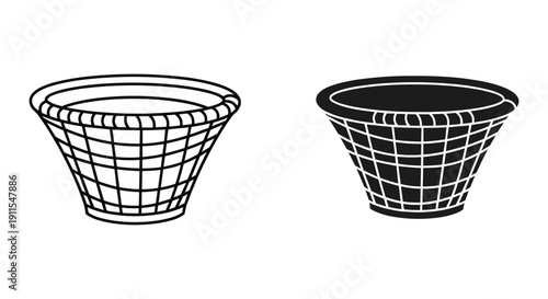 Black and white wire mesh laundry baskets isolated on white background minimalist design