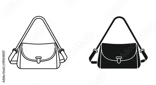 Minimalist black and white handbag vector illustration isolated on transparent background for fashion design