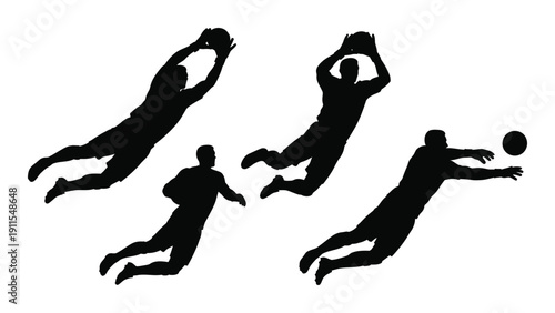 Three players in mid-air attempting to catch a ball in a dynamic sports scene Vector